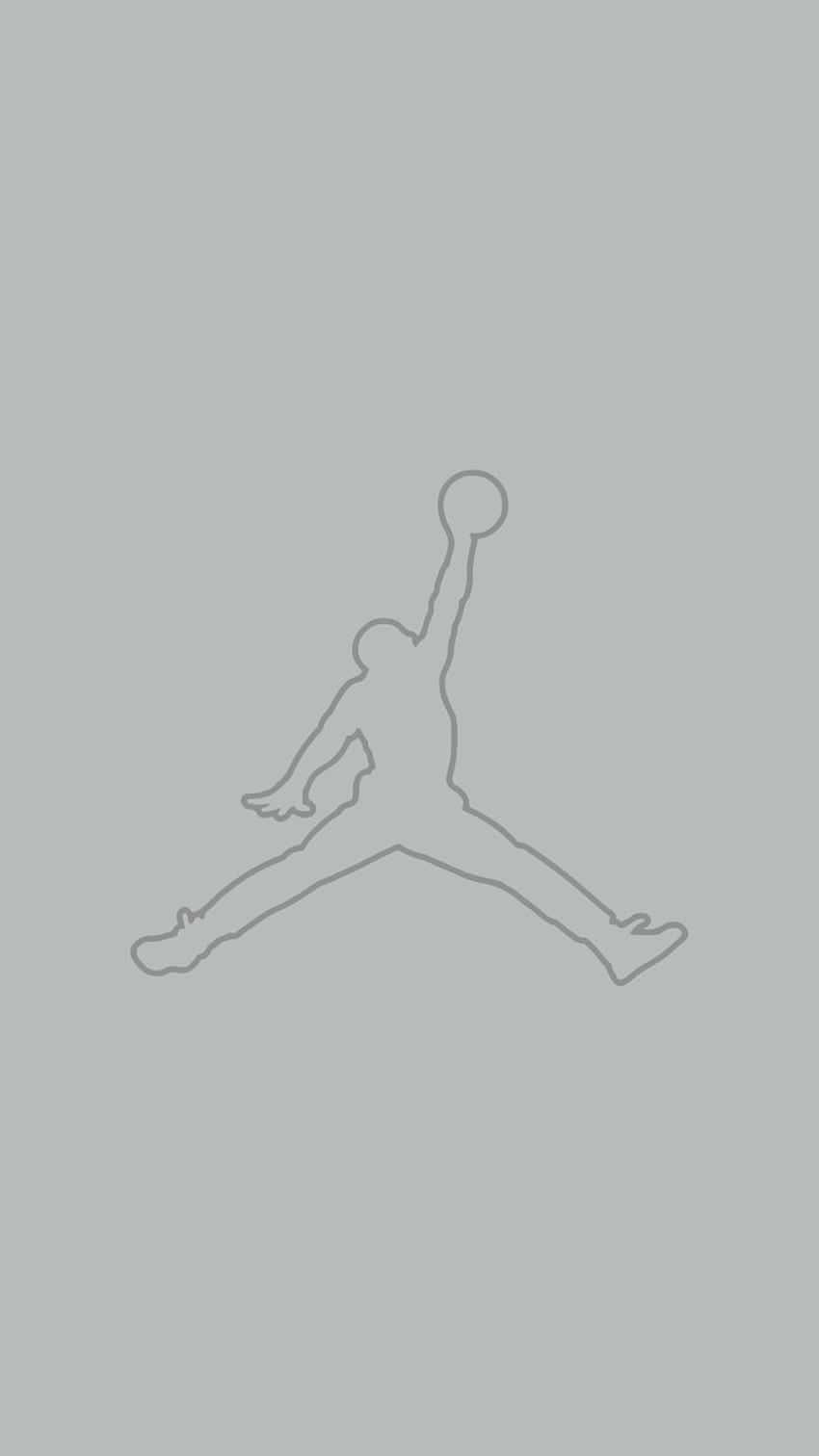 Jordan 品牌標誌輪廓跳躍並帶有籃球的灰色線條藝術。 — Jordan Logo 壁紙