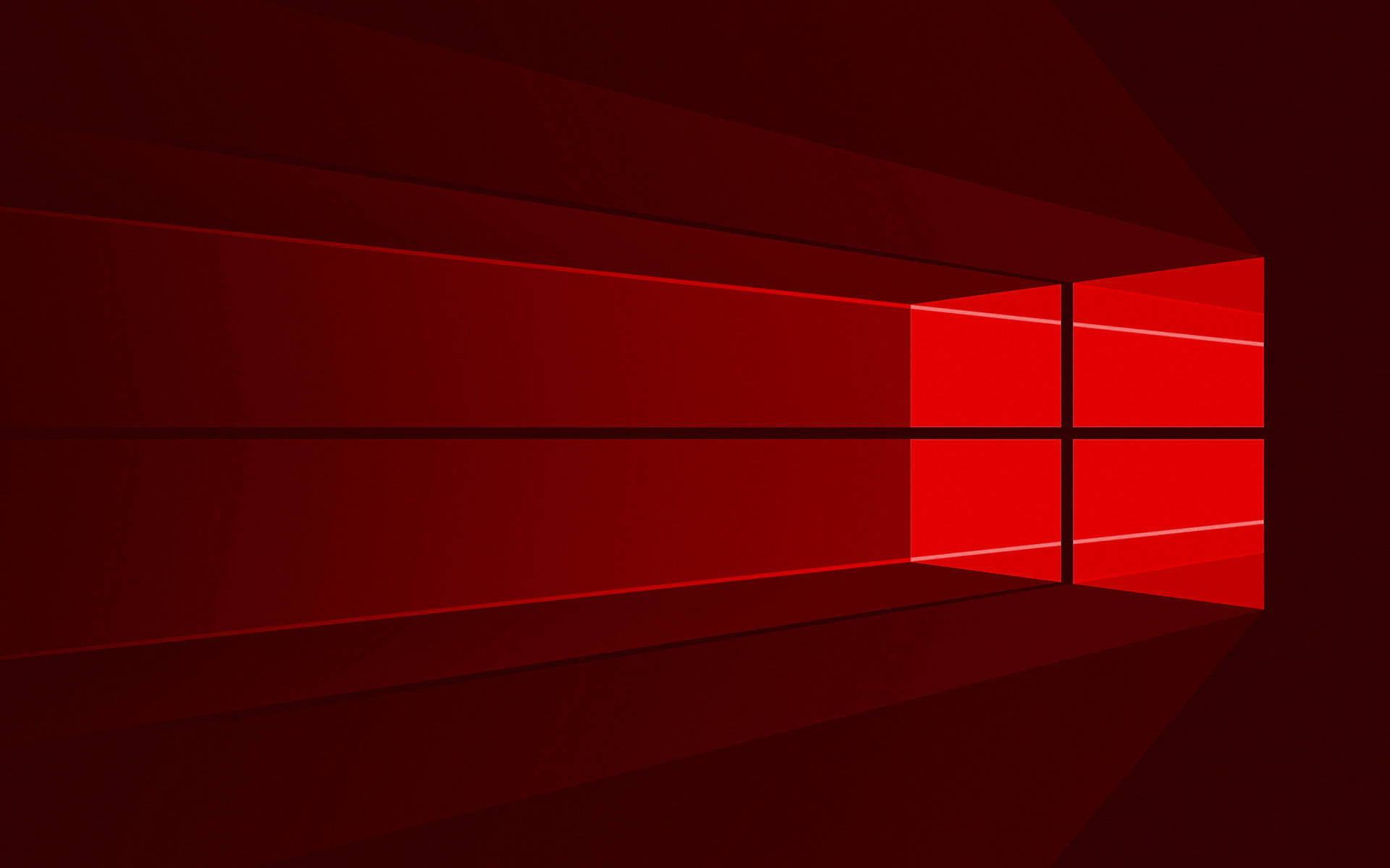 紅色鑲板窗戶在極簡現代室內投射出銳利光線。 — Windows 11 壁紙