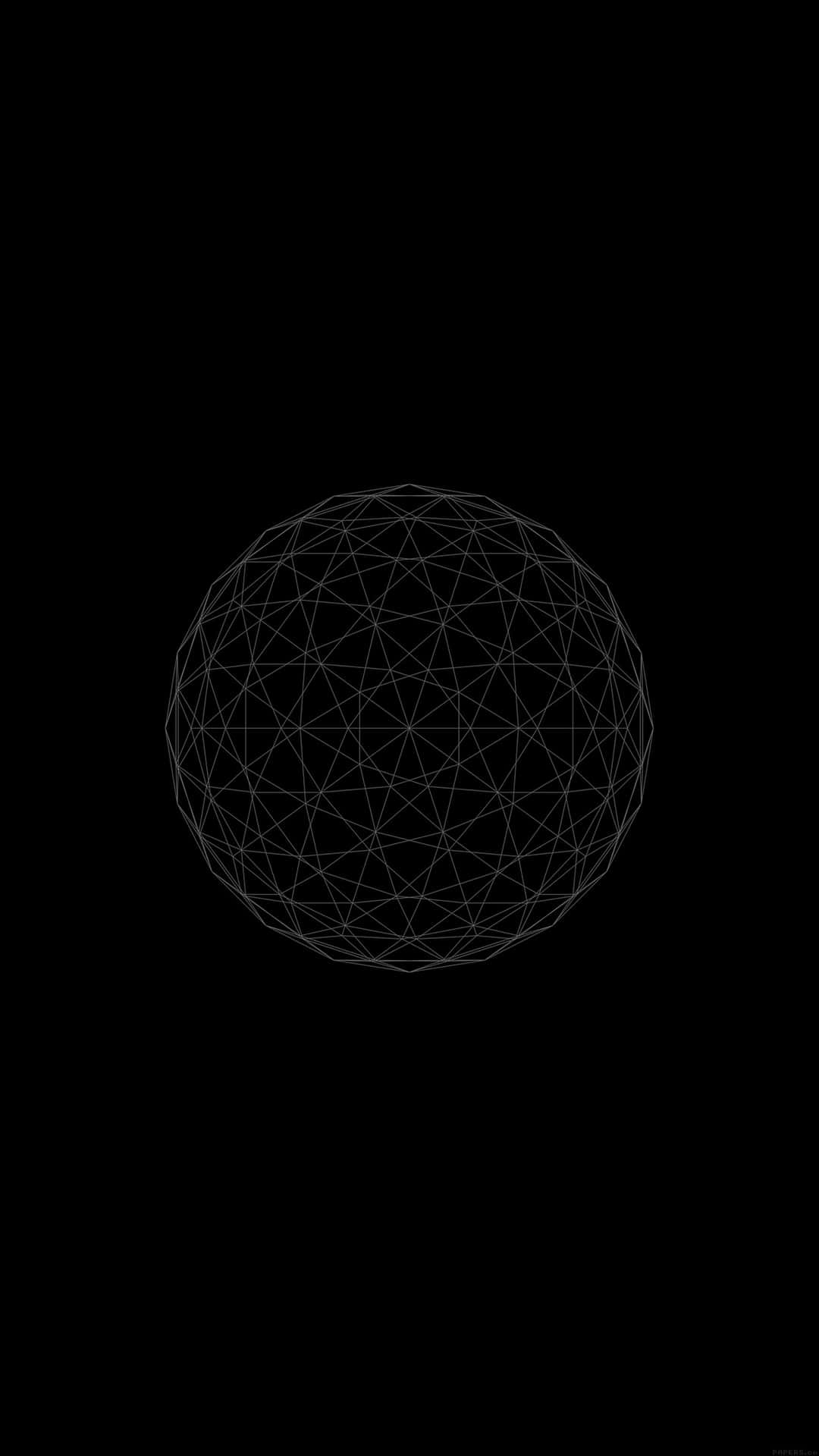  壁紙 — 一個由相交白線組成的極簡幾何球體，漂浮在純黑色背景上。
