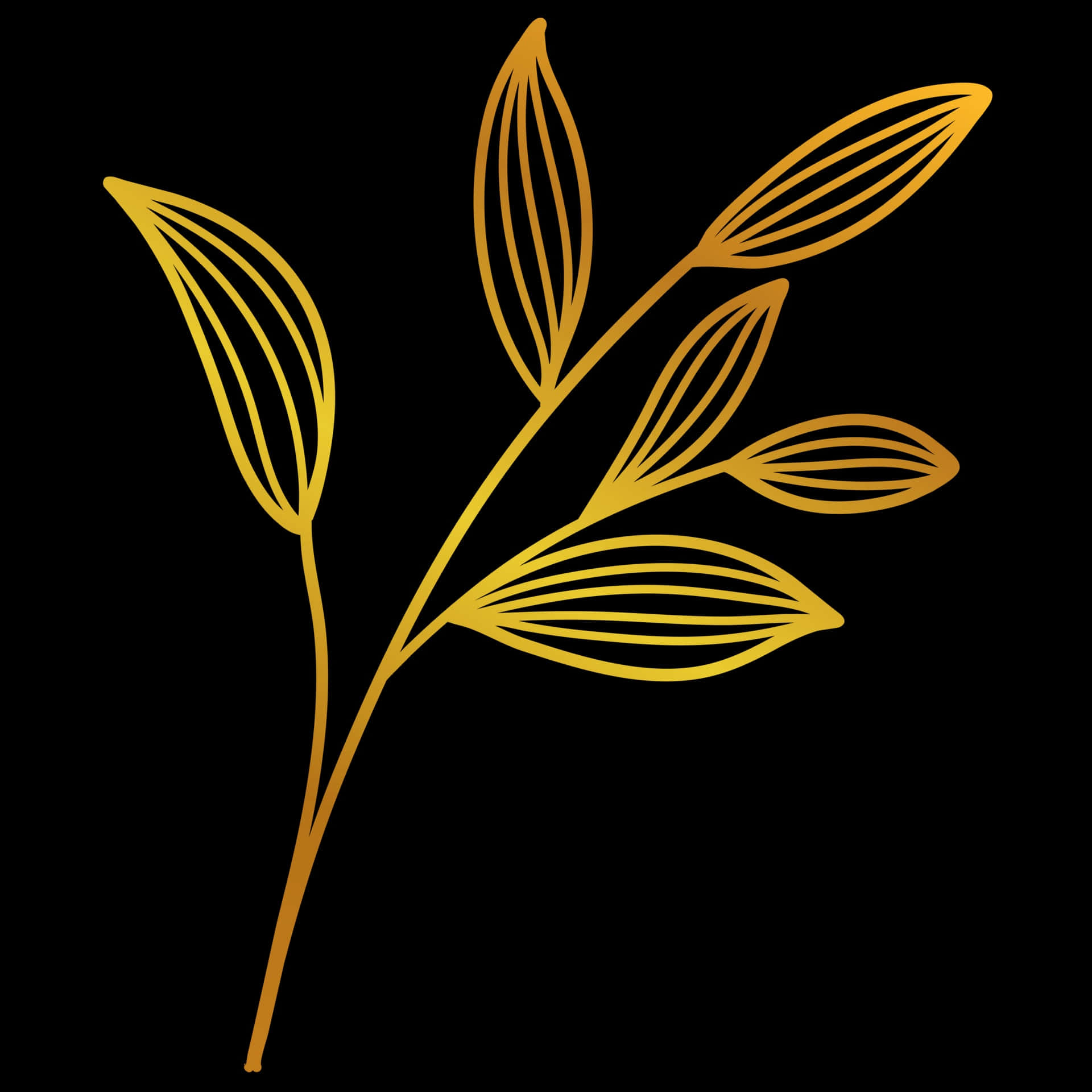  壁紙 — 極簡金色植物插圖，葉片修長，襯以純黑背景。