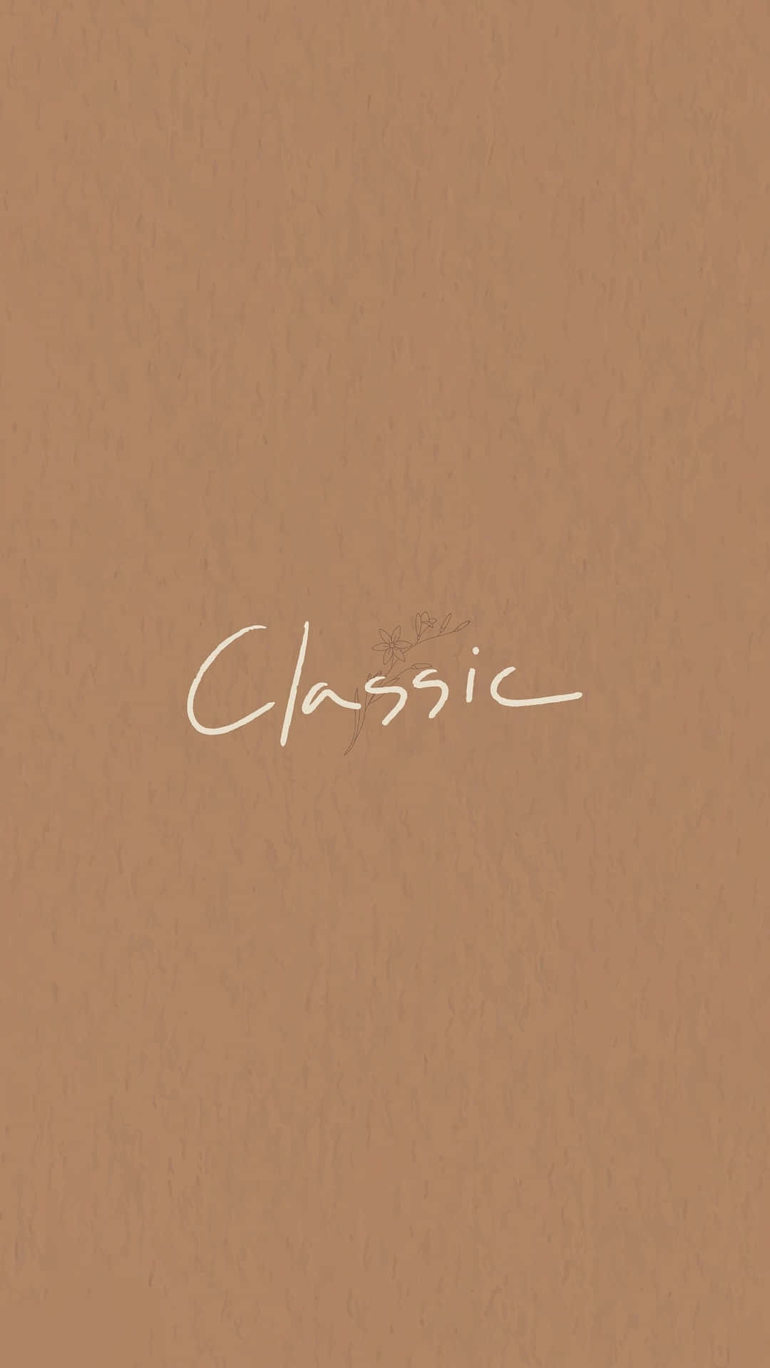 米色紋理背景，白色草書字體寫著「Classic」。 — Pastel 壁紙