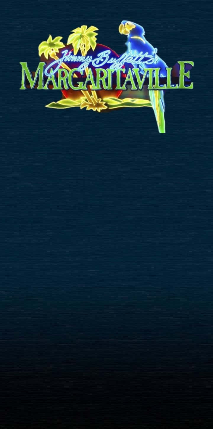 margaritas 桌布 壁紙 — Jimmy Buffett 的 Margaritaville 充滿活力的霓虹燈牌，一隻藍色鸚鵡棲息在發光的綠色字母上，背景為深色紋理。
