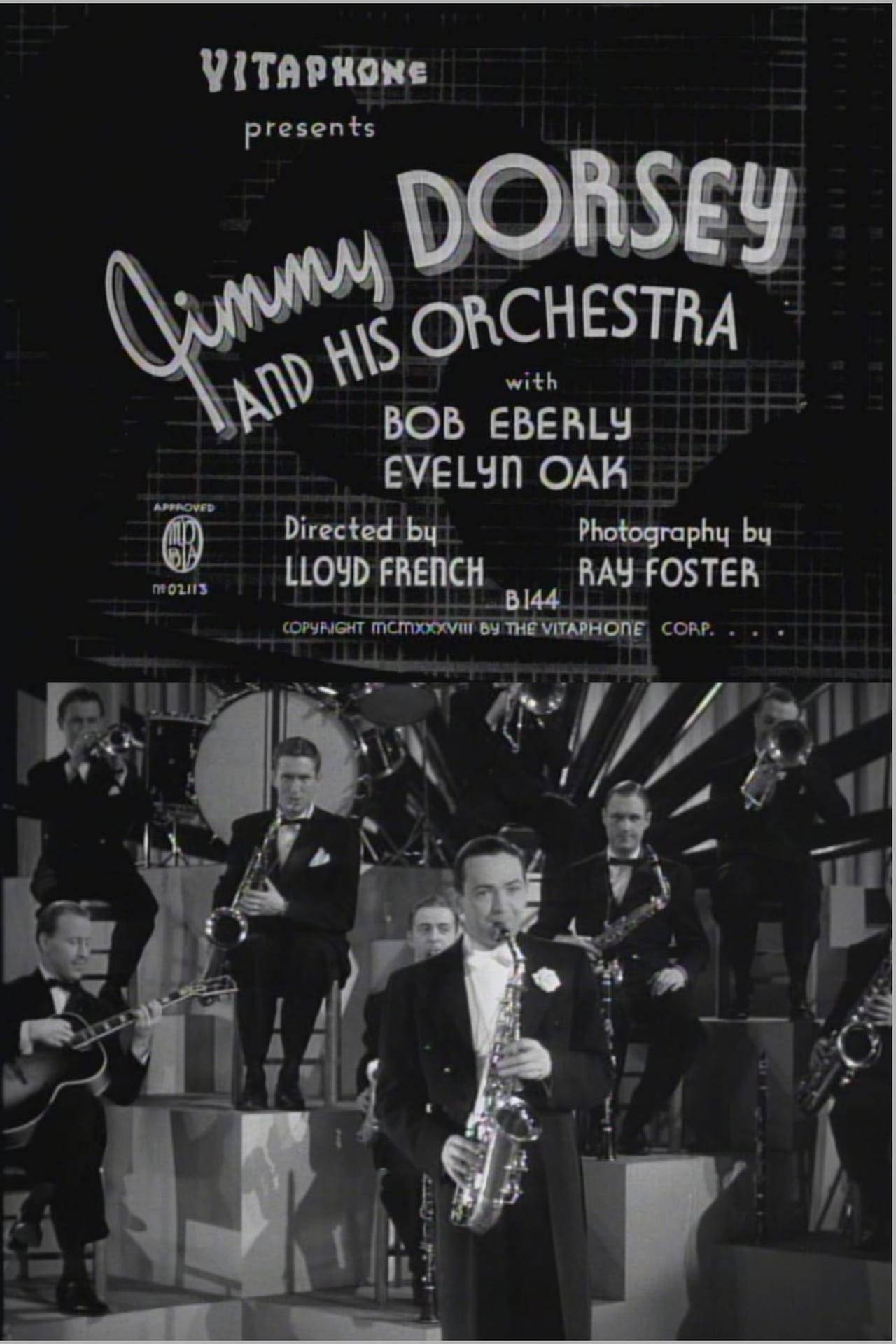 Singer 桌布 壁紙 — Jimmy Dorsey 及其樂團的復古黑白電影標題卡，樂團成員穿著正式服裝在舞台上演奏樂器。