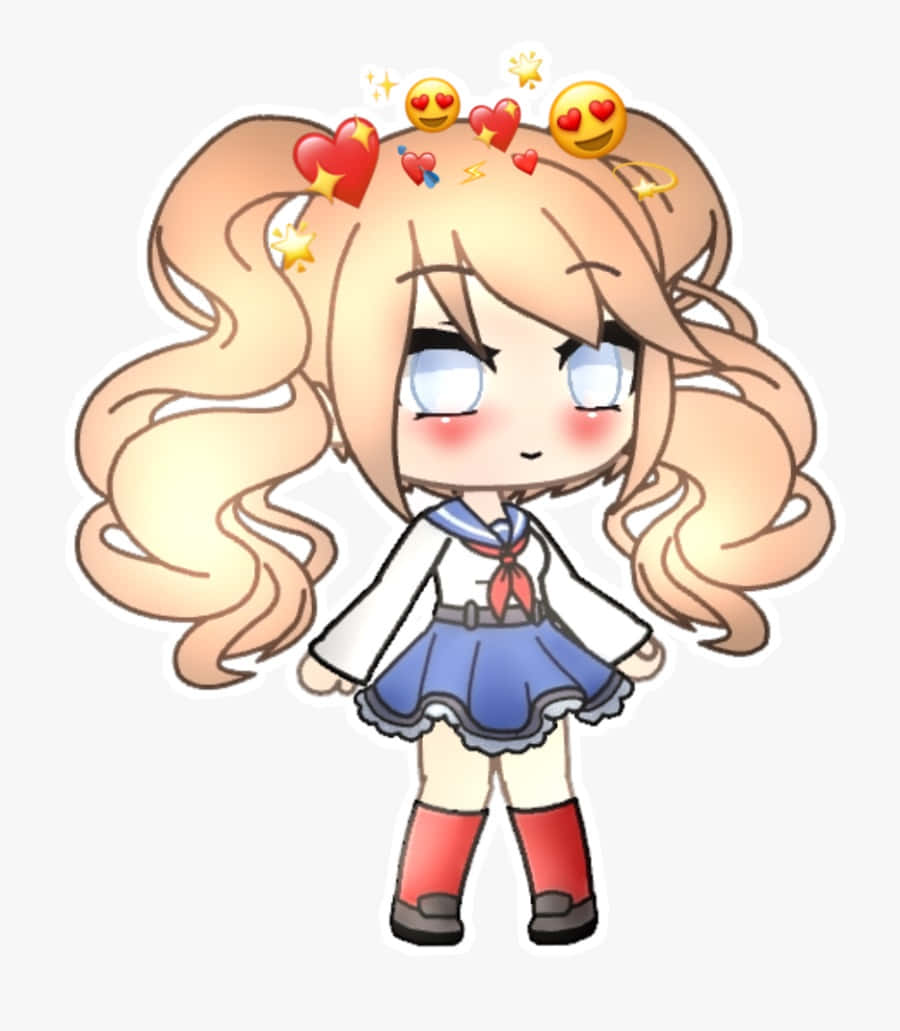  壁紙 — 金髮雙馬尾的Q版動漫女孩，身穿水手服，頭頂漂浮著愛心表情符號。