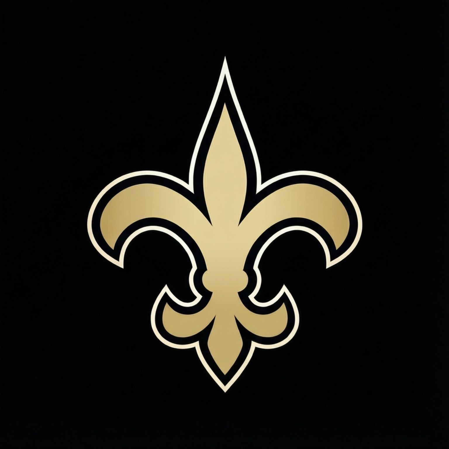 Saints Logo Minimalist 壁紙 — 金色百合花徽標，帶白色輪廓，居中於純黑色背景上。