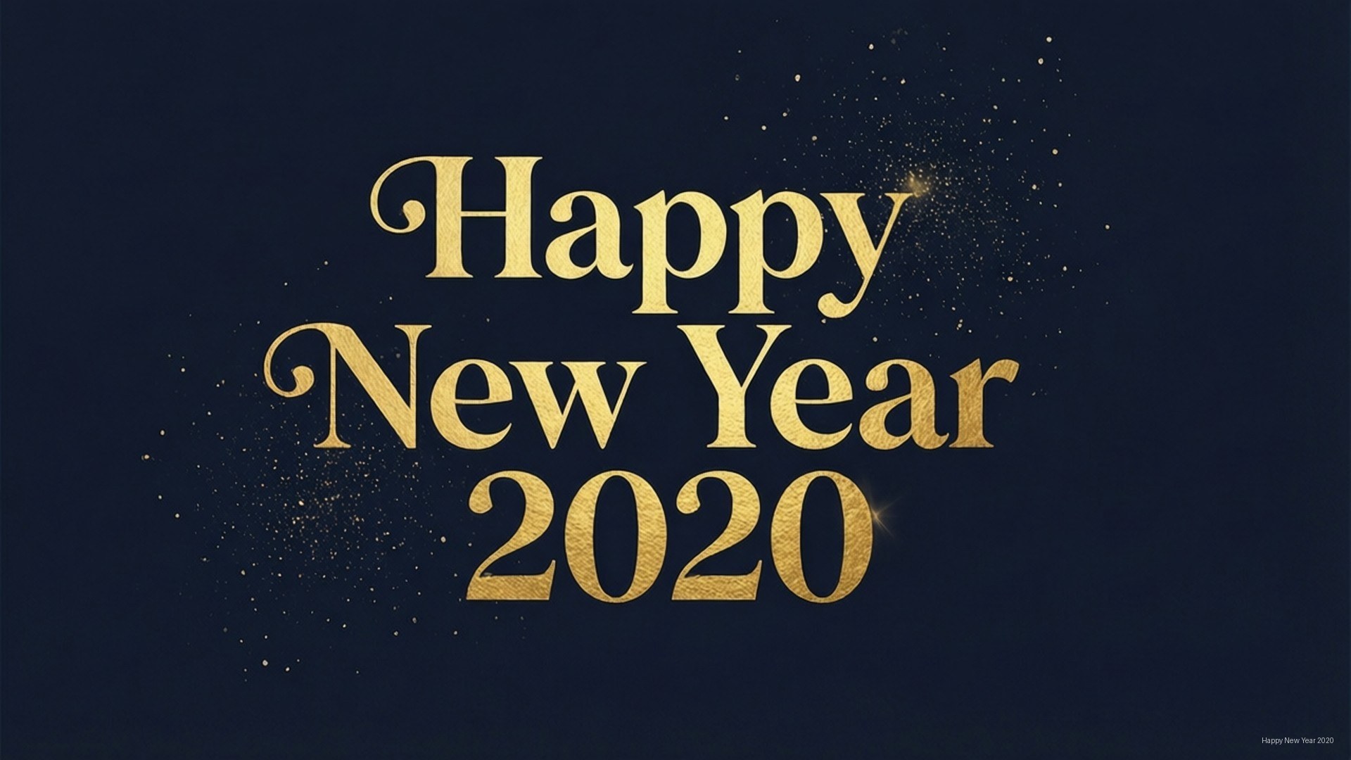 Gold Foil Typography 壁紙 — 金色草書Happy New Year 2020文字在深海軍藍背景上閃爍，帶有閃爍的粒子。