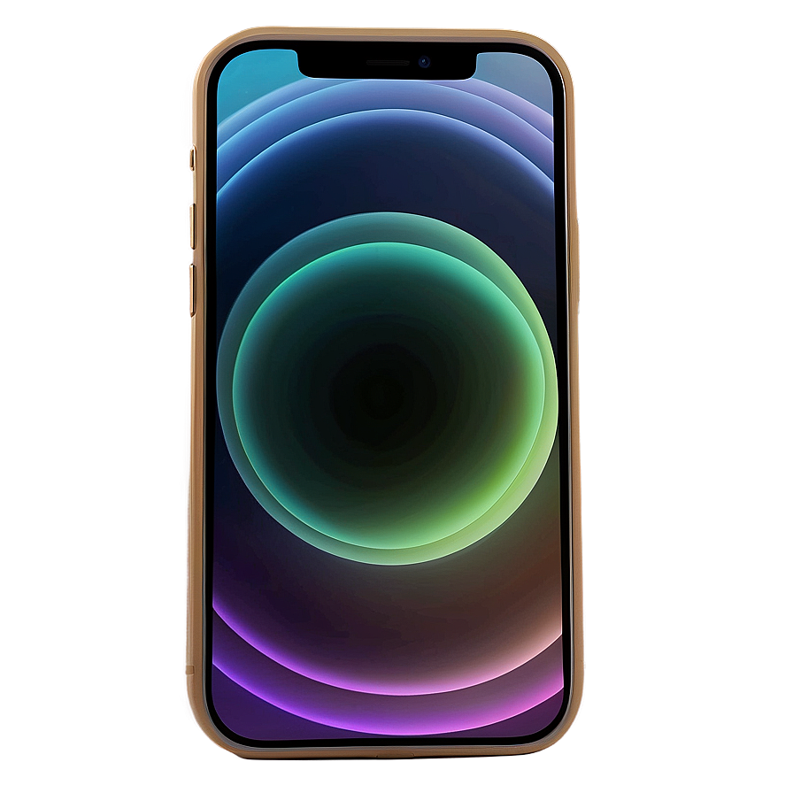 金色智慧型手機，螢幕上有發光的彩色圓環 — iPhone 11 壁紙