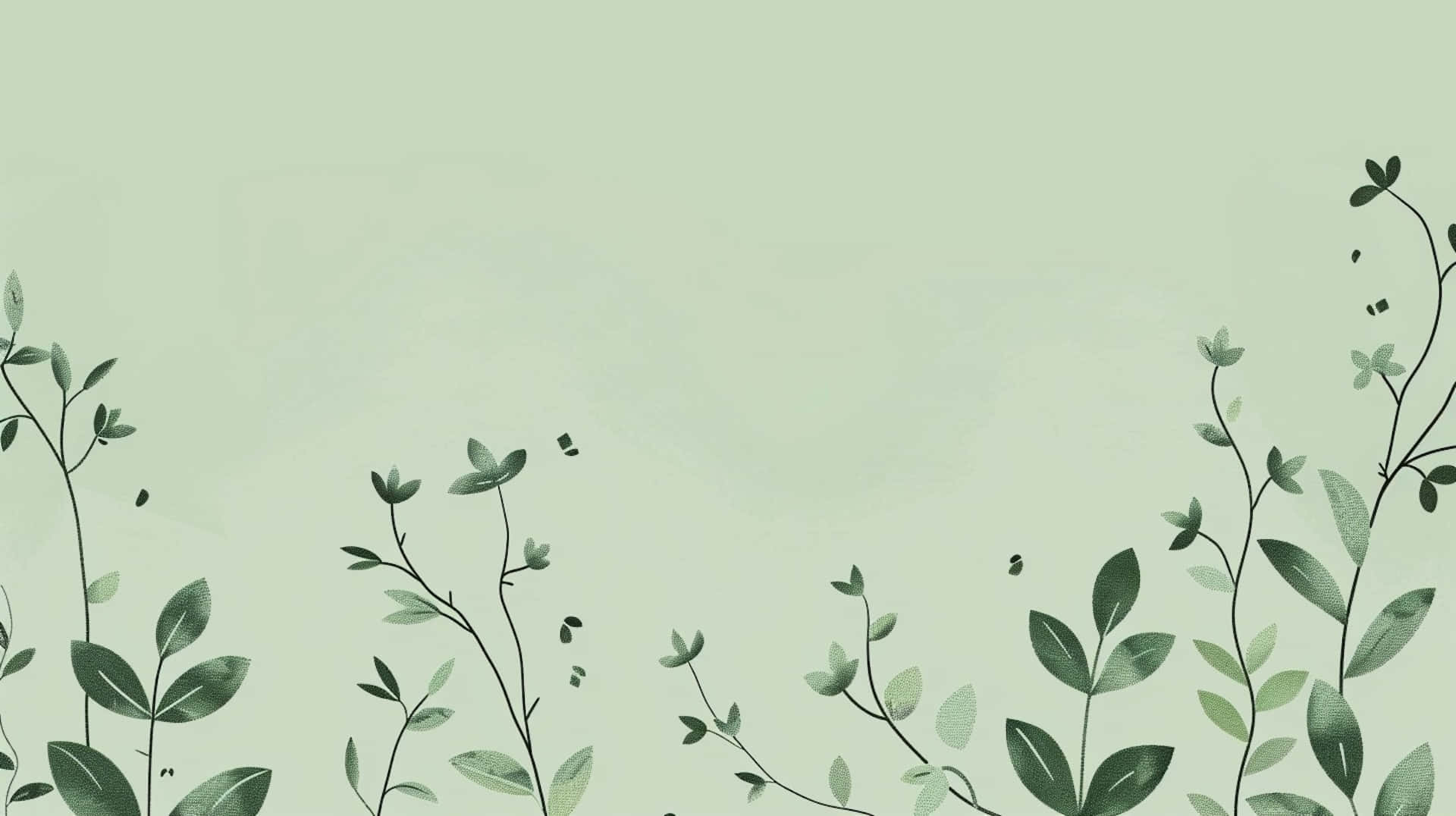  壁紙 — 精緻的綠色藤蔓與葉子在柔和的薄荷色背景上優雅地框住底部角落。
