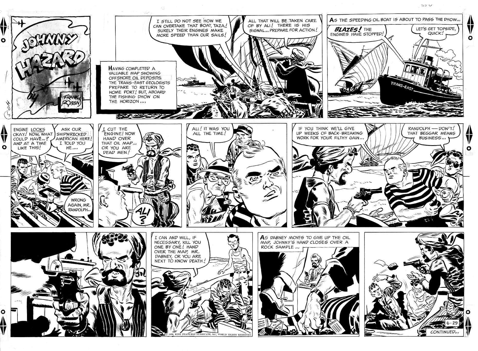 Black And White Comic 桌布 壁紙 — Johnny Hazard 在黑白漫畫中操控船隻，與海盜和石油賊進行高風險追逐。
