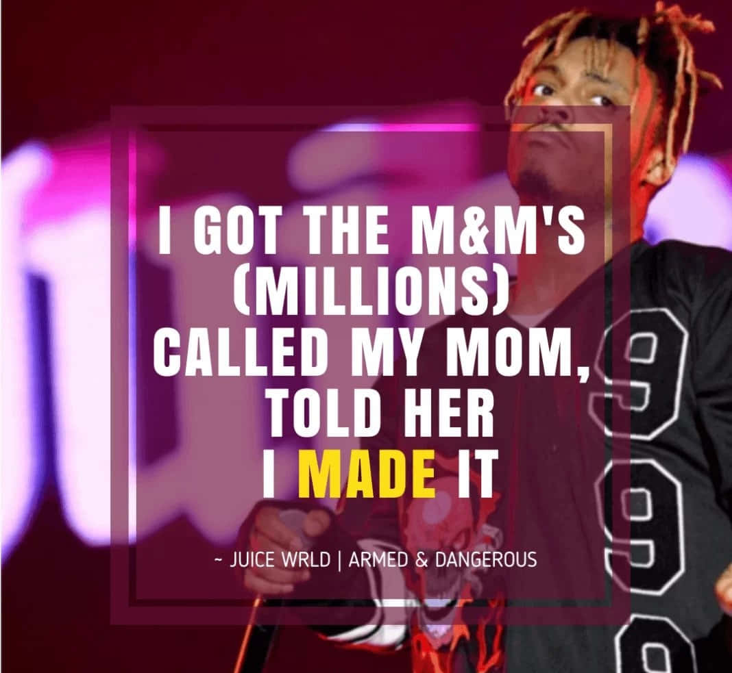 Juice WRLD 在舞台上，帶有引用他的歌曲 'Armed & Dangerous' 的文字疊加。 — Juice Wrld 壁紙
