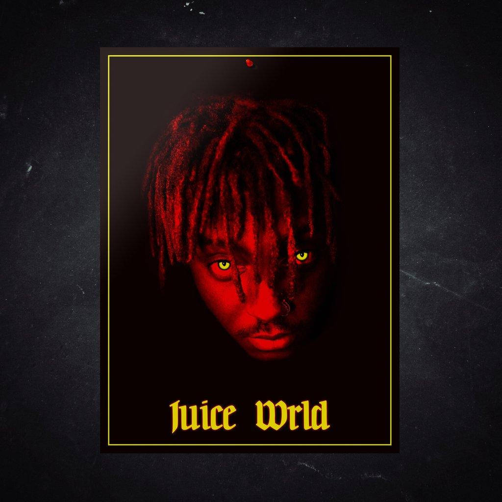 Juice WRLD 肖像，發光的眼睛和紅色辮子，在黑暗背景上。 — Juice Wrld 壁紙