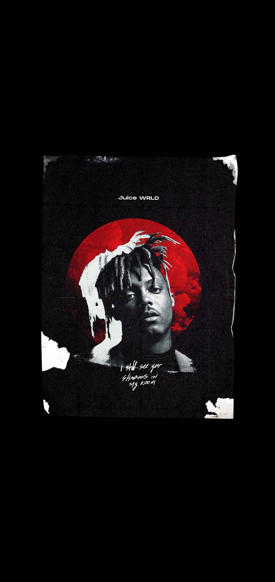 Juice WRLD 的肖像，帶有紅色圓形和滴落白色油漆效果。 — Juice Wrld 壁紙