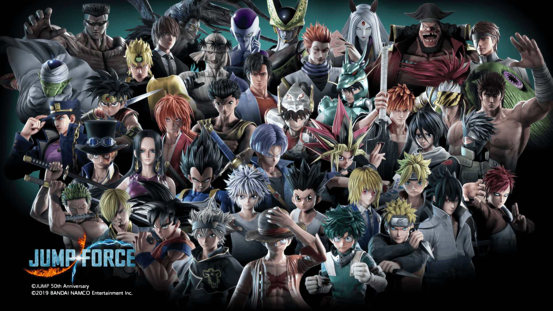 Jump Force 動漫角色在深色背景下擺出動態戰鬥姿勢。 — Ps4 壁紙