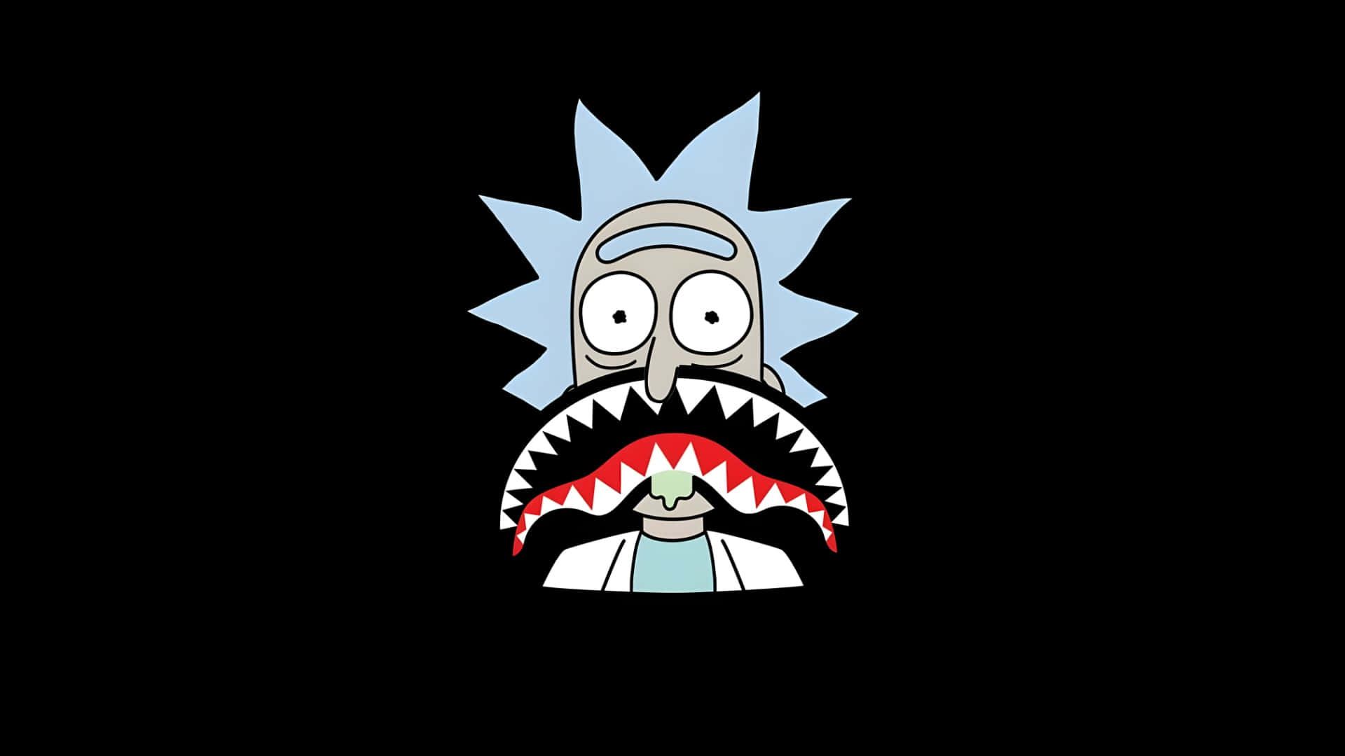  壁紙 — 卡通角色 Rick Sanchez 在黑色背景上留著鯊魚嘴鬍子。