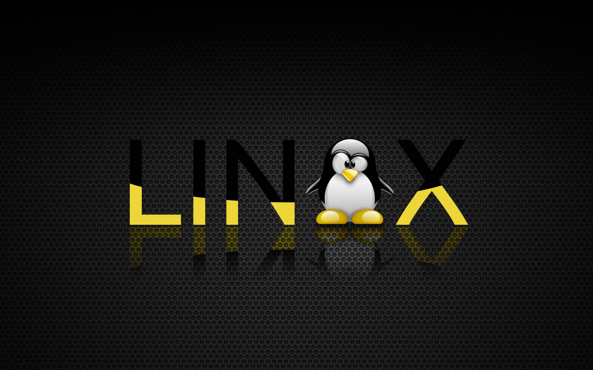 Linux 企鵝吉祥物，黃色喙和腳，深色紋理背景。 — Linux 壁紙