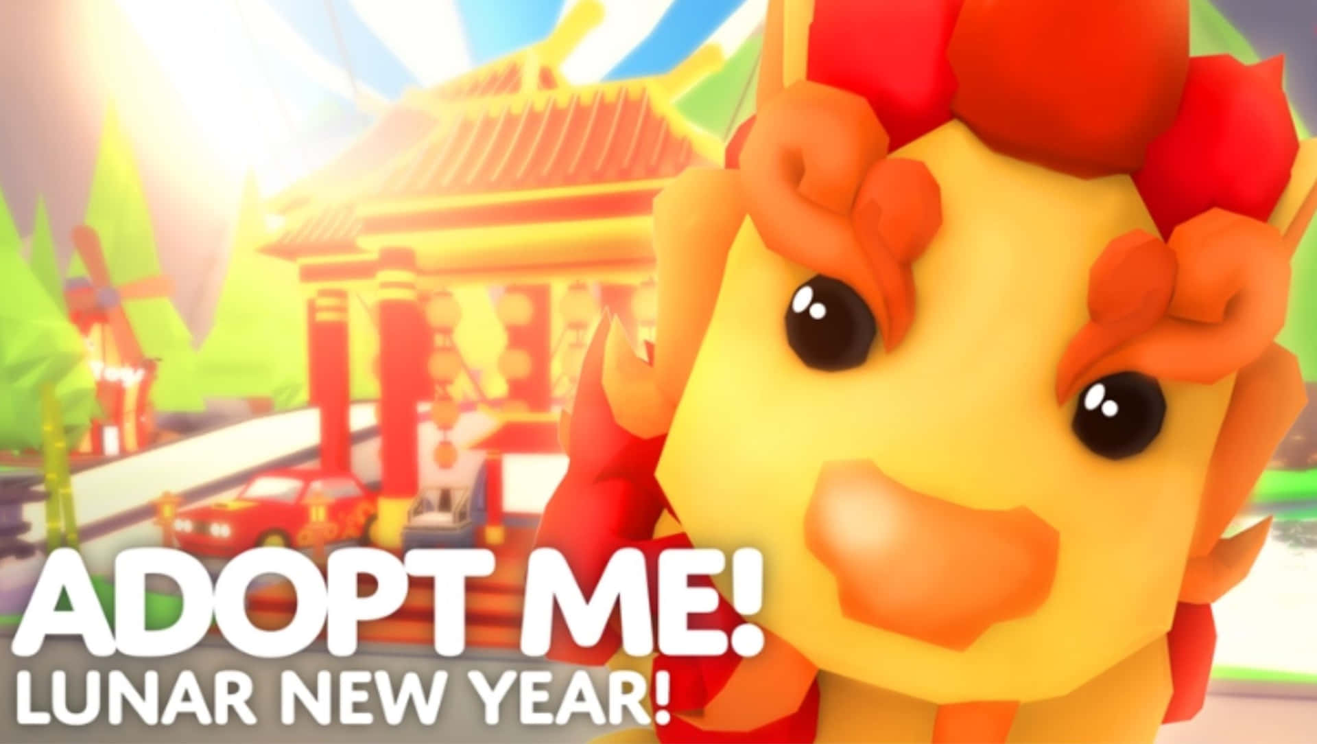卡通小獅子在中國寺廟前慶祝農曆新年。 — 春節 壁紙