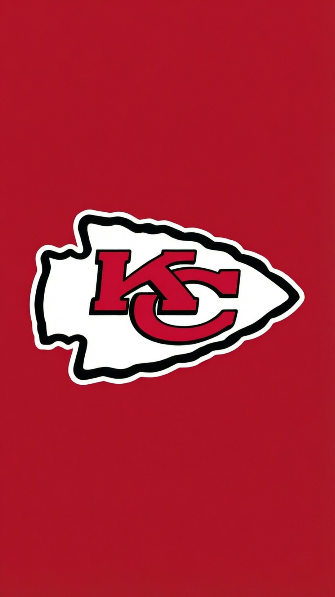 Minimalist Chiefs Logo 壁紙 — 一個大膽的堪薩斯城酋長隊標誌，以紅、白、黑三色呈現，居中在純紅色背景上。