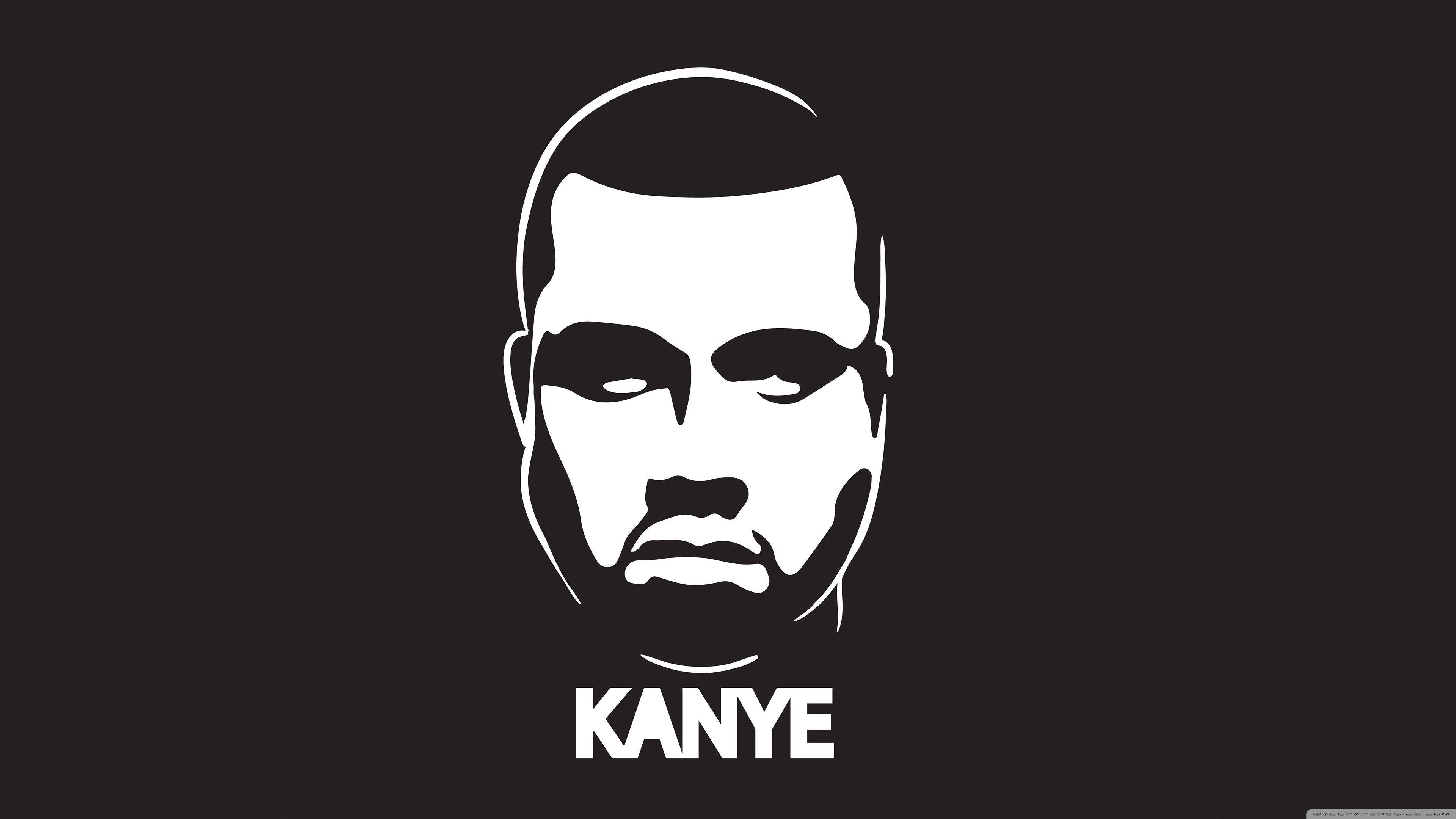 Kanye West 桌布 壁紙 — Kanye West 臉部的大膽白色極簡輪廓，置於純黑背景上，下方有其名字。