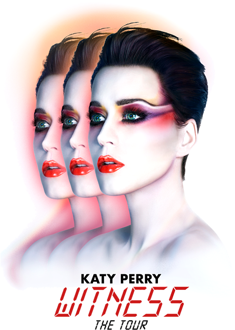凱蒂佩芮 桌布 壁紙 — Katy Perry 的風格化數位肖像，擁有鮮豔的紅唇和戲劇性的化妝，在發光的光環背景下以淡出序列重複出現。