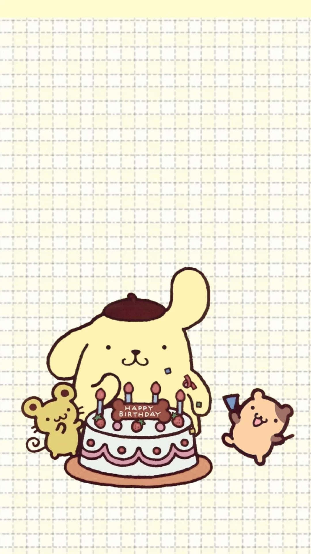 可愛的卡通動物慶祝生日，有蛋糕和蠟燭。 — Hello Kitty 壁紙
