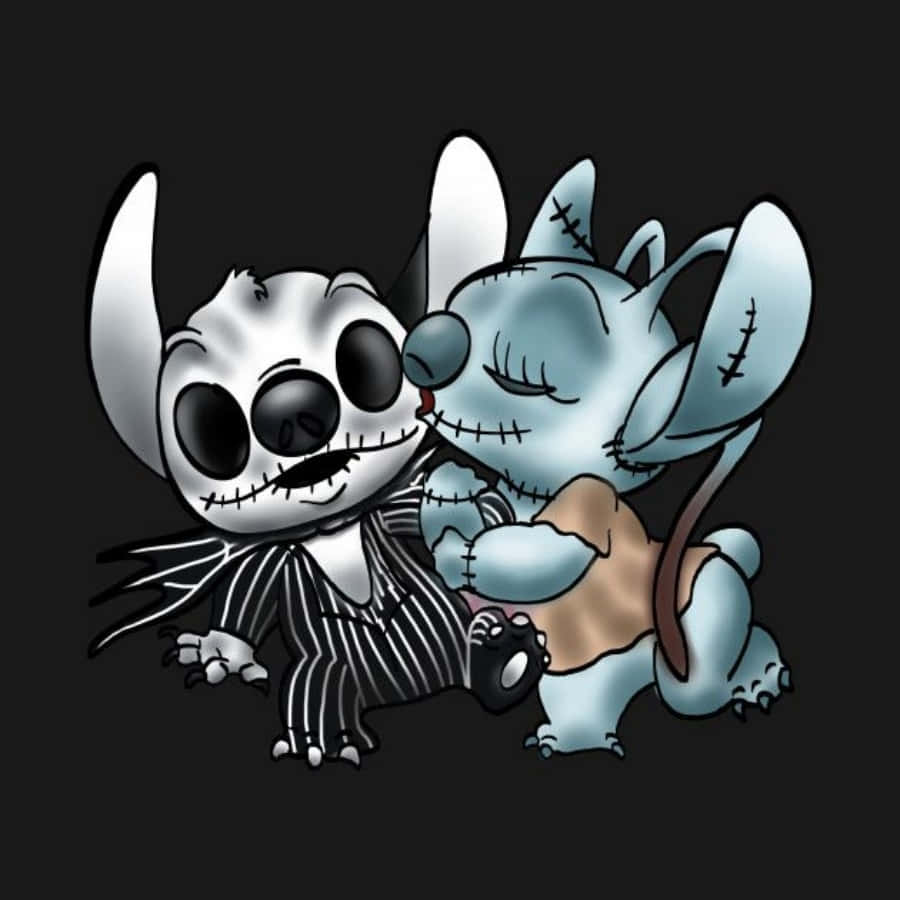 傑克·史克林頓和史迪奇以Q版卡通風格擁抱。 — Stitch 壁紙