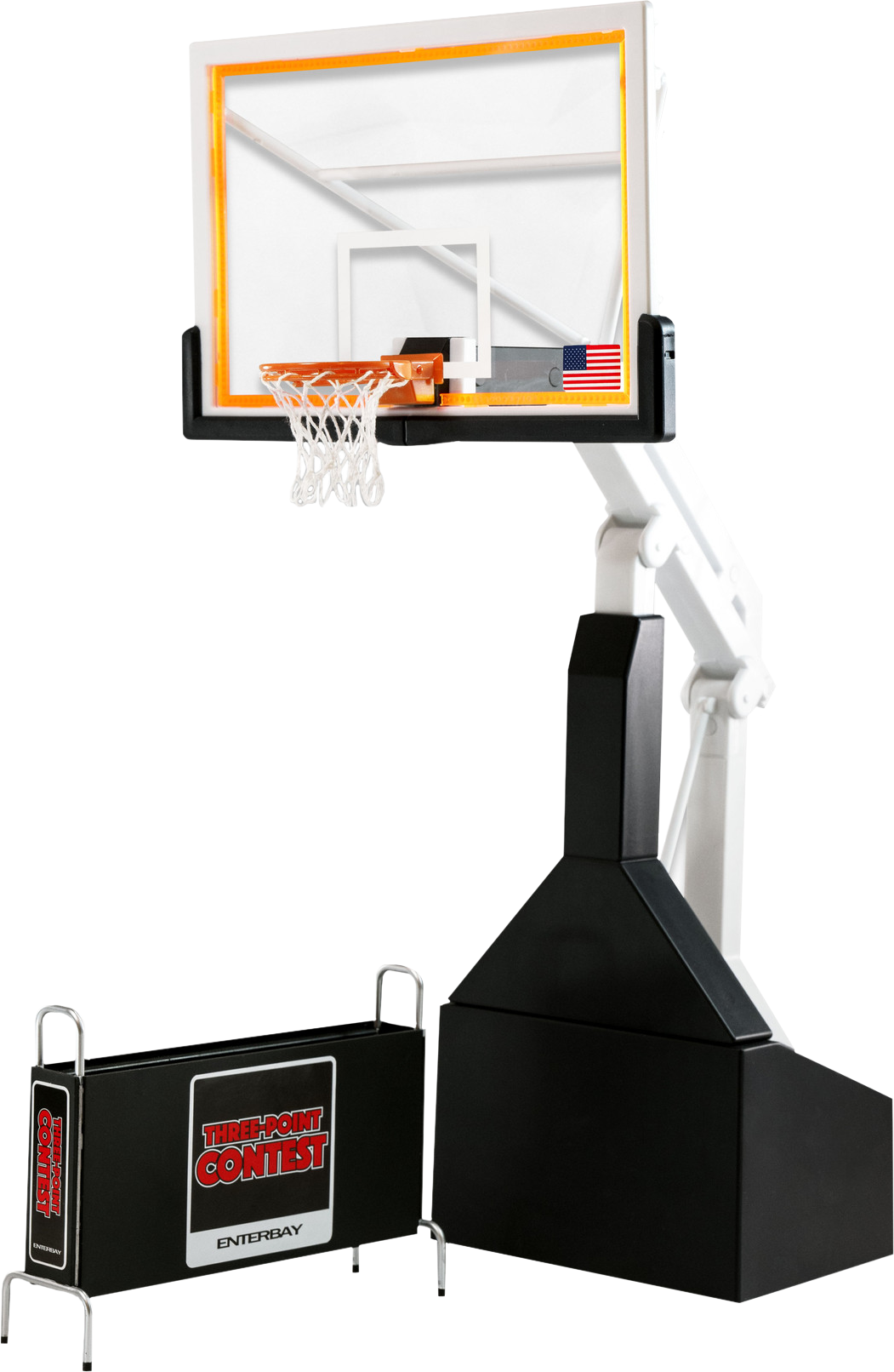 可攜式籃球架，附有三點投籃比賽標誌和籃板上的美國國旗。 — NBA 壁紙