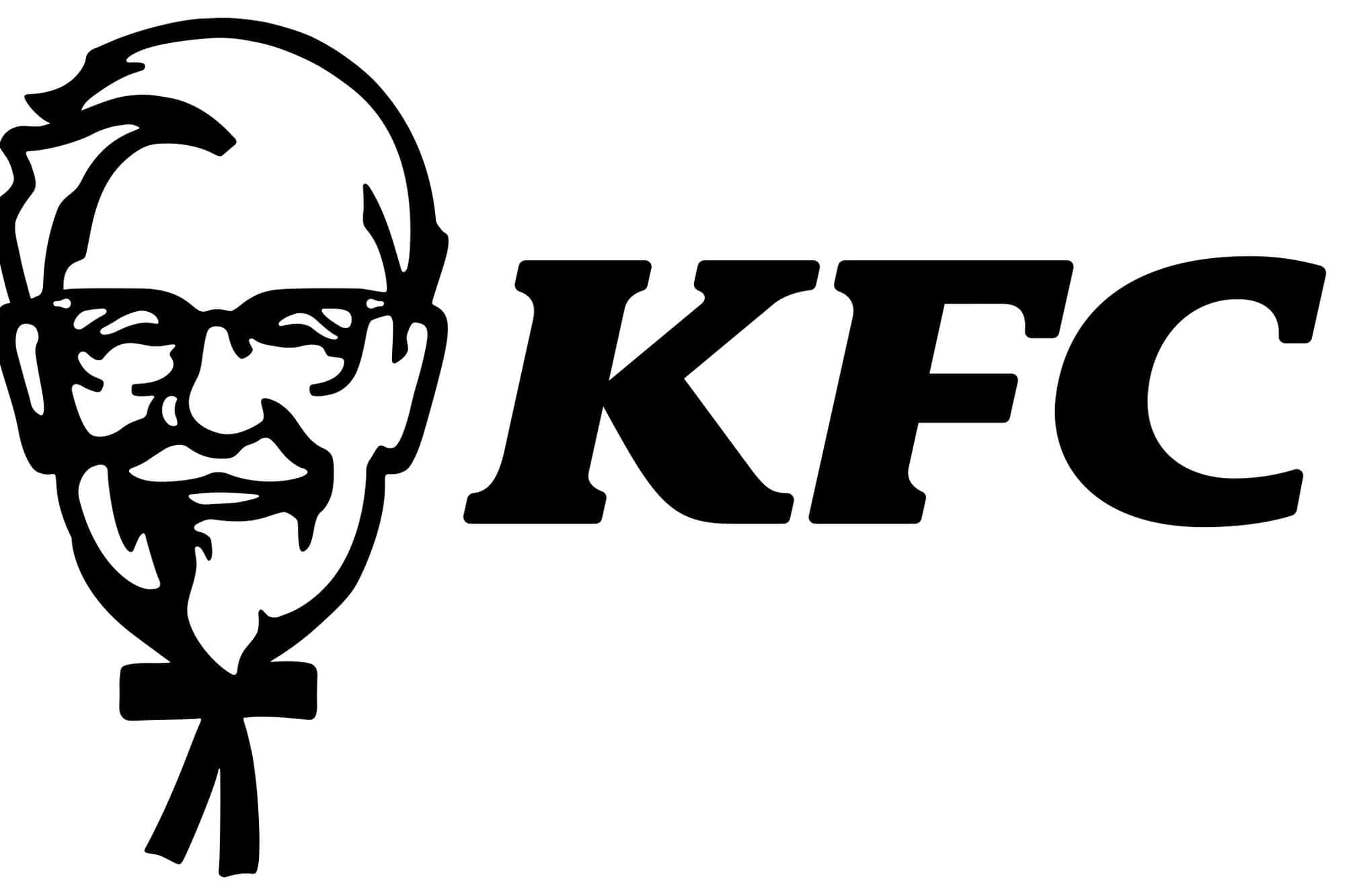 肯德基 桌布 壁紙 — KFC 的黑白標誌，包含桑德斯上校的標誌性面孔和粗體字。