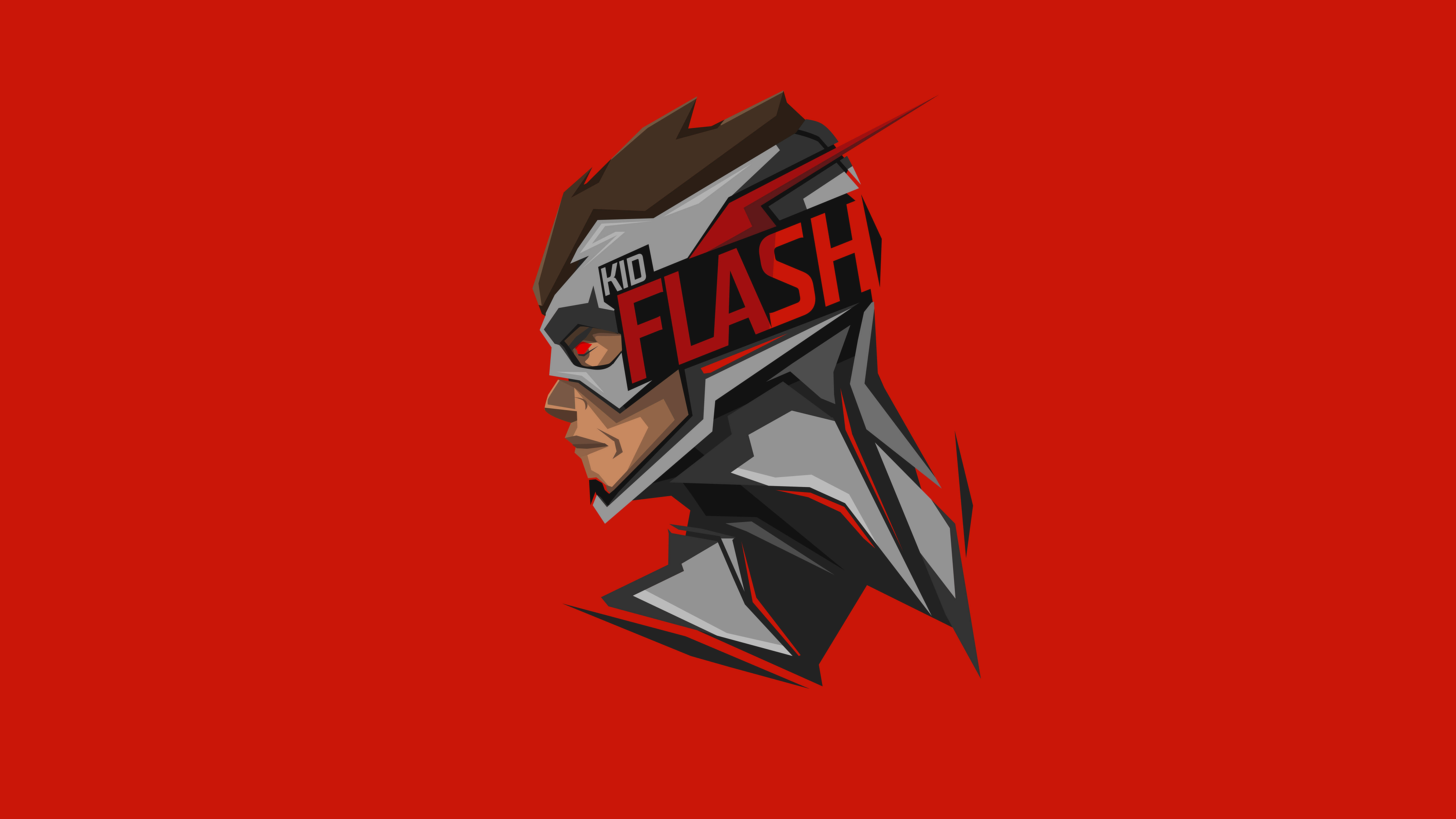 Flash 桌布 壁紙 — Kid Flash 的風格化數位藝術肖像，以側面輪廓呈現，背景為純紅色，帶有銳利的幾何線條。