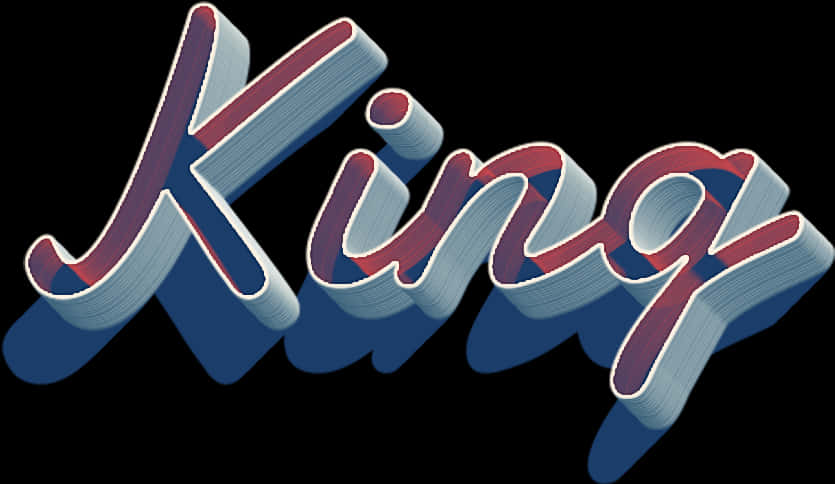 國王 桌布 壁紙 — 「King」一詞以粗體3D草書字母呈現，帶有紅色、藍色和白色漸層，背景為黑色。