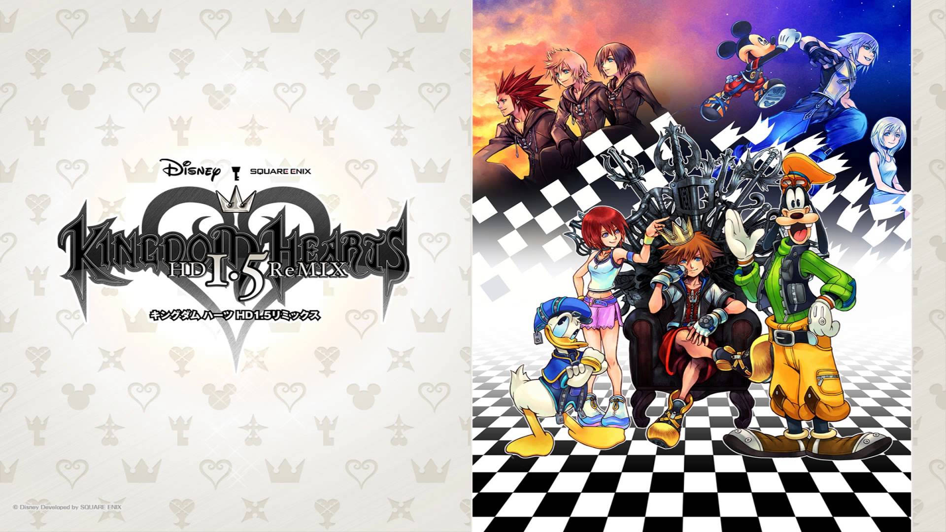 Kingdom Hearts HD 1.5 Remix 標題，角色在方格地板上。 — 高清動漫 壁紙