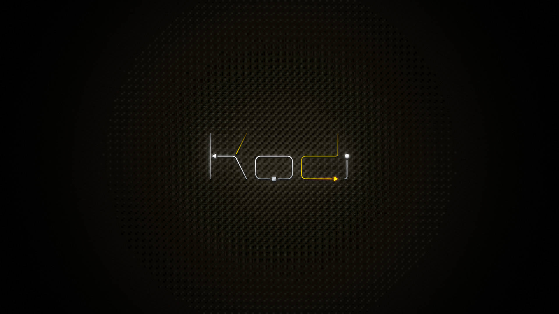 Kodi 桌布 壁紙 — 「Kodi」一詞以極簡霓虹線條在帶有微妙徑向漸層的深色紋理背景上發光。