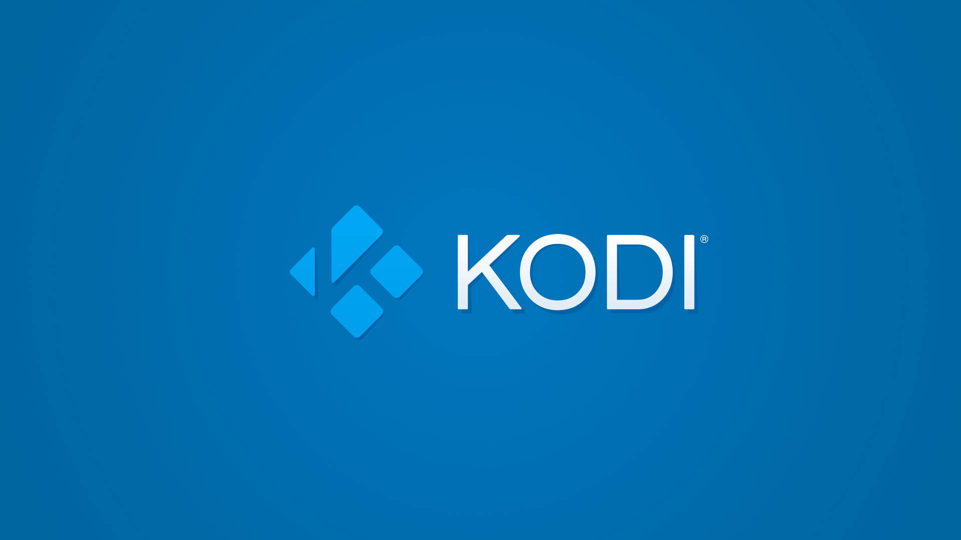 科迪 桌布 壁紙 — Kodi 標誌，白色文字和藍色幾何圖示居中在純藍色背景上。