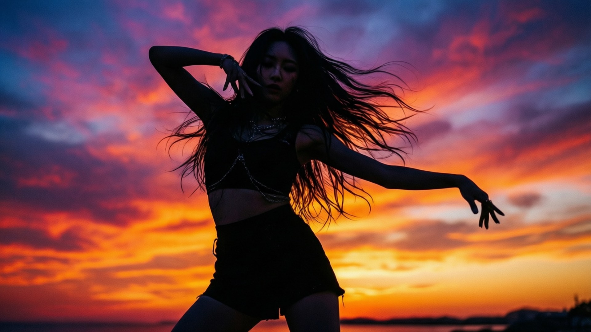 夕陽下Kpop舞者的藝術剪影。
