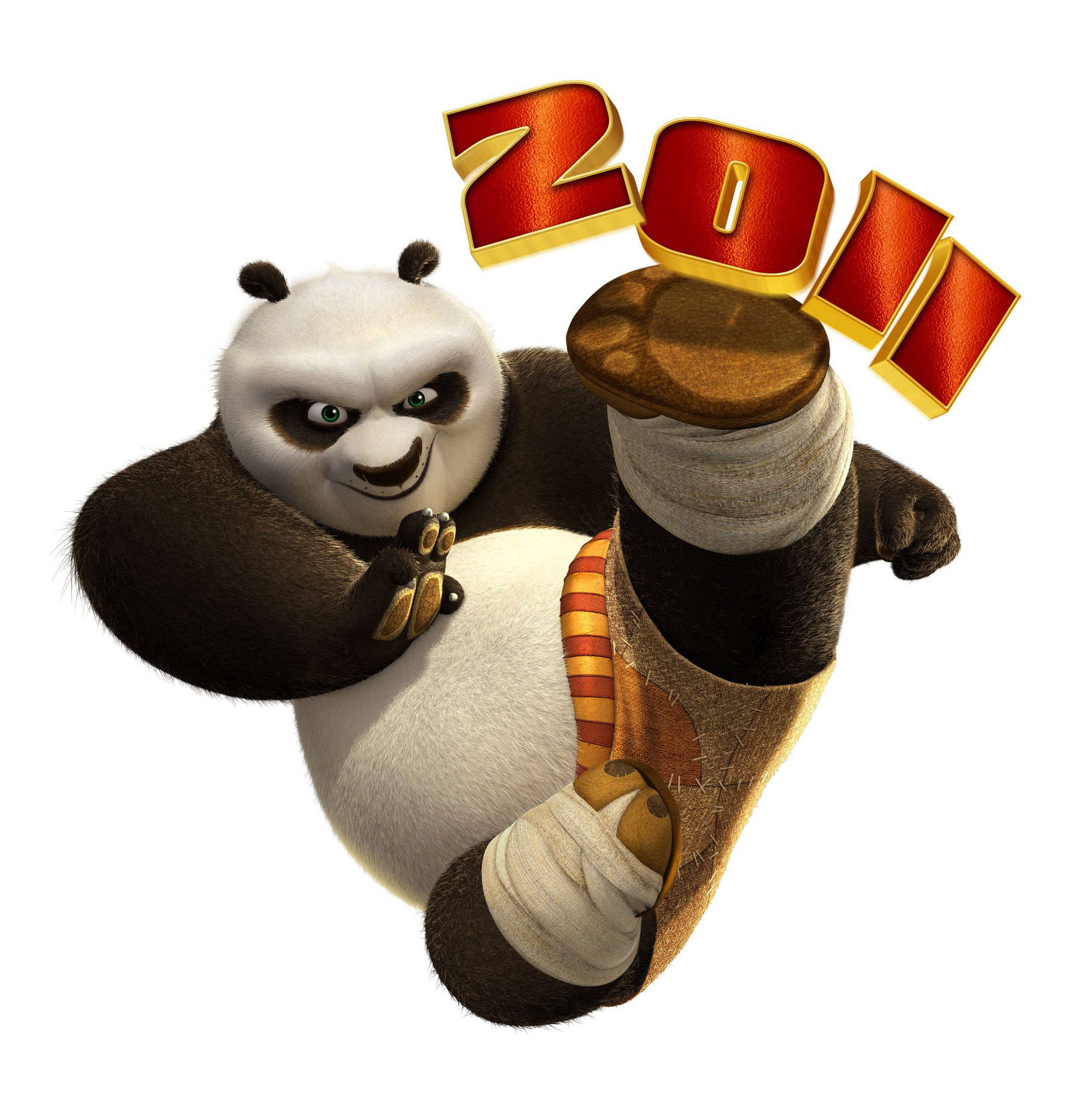 熊貓 桌布 壁紙 — Kung Fu Panda 擺出動感武術姿勢，上方有「2011」文字。