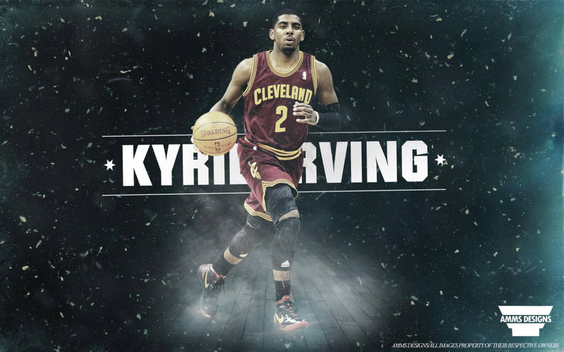 Kyrie 桌布 壁紙 — Kyrie Irving 身穿栗色克里夫蘭球衣，在戲劇性的聚光燈下運球，周圍有五彩紙屑飄落。