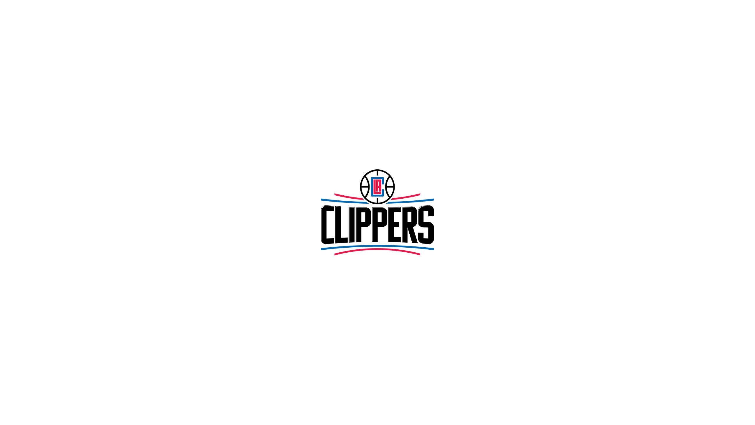 Clippers 桌布 壁紙 — LA Clippers 標誌居中於純白色背景上，帶有粗體黑色文字和紅藍色點綴。