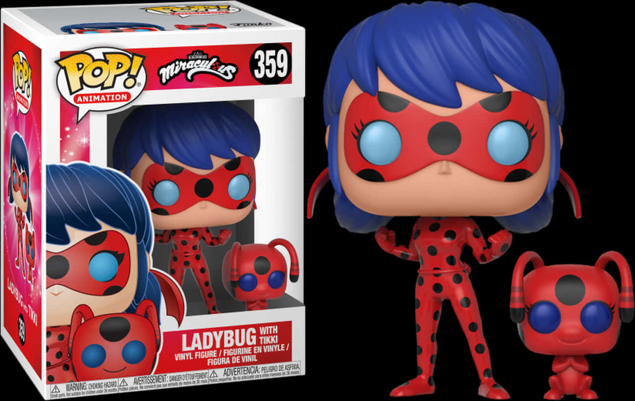 瓢蟲少女 桌布 壁紙 — Ladybug 與她的小夥伴 Tikki 站在收藏盒旁的 Funko Pop! 乙烯基公仔。