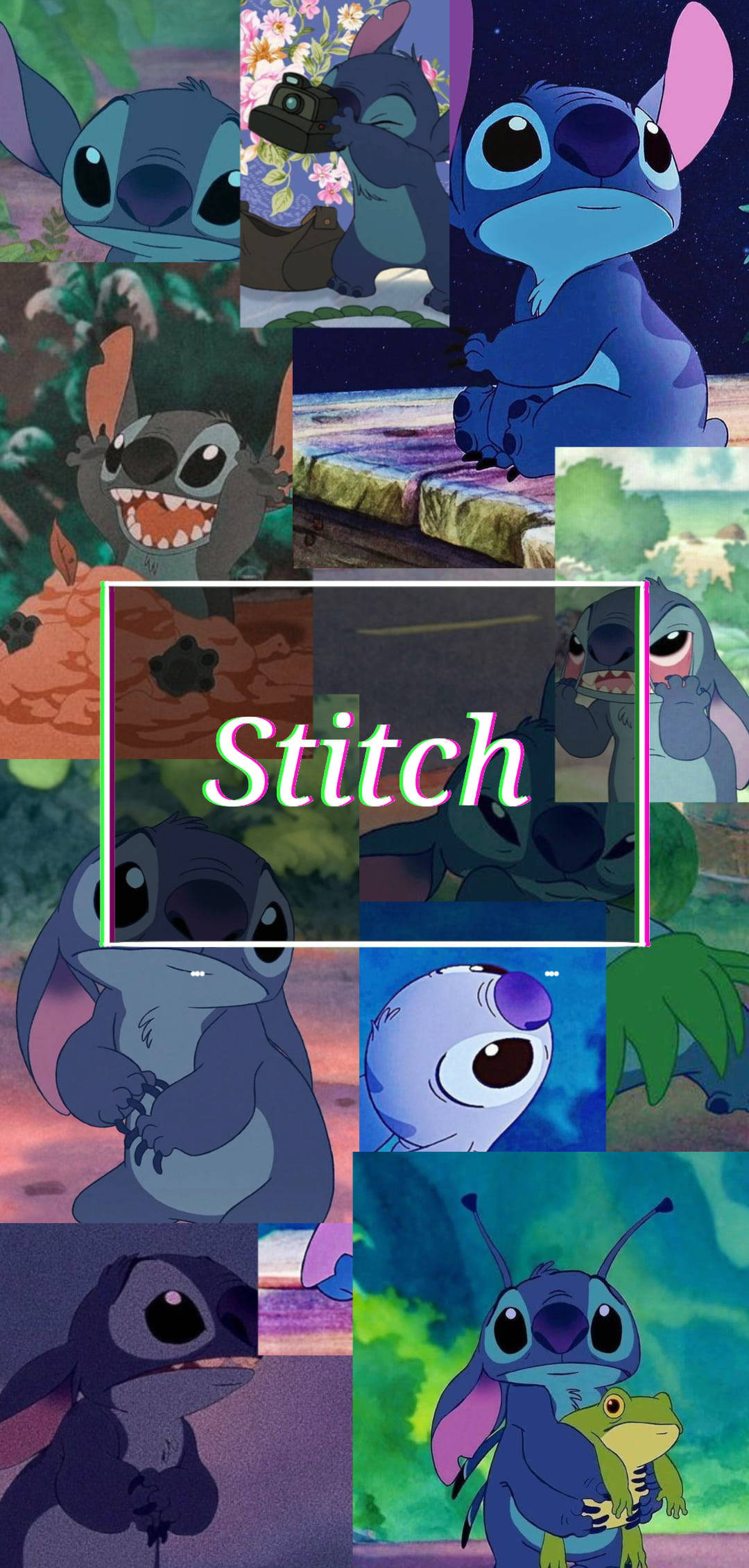來自《星際寶貝》的史迪奇在不同場景和表情中的拼貼畫。 — Stitch 壁紙