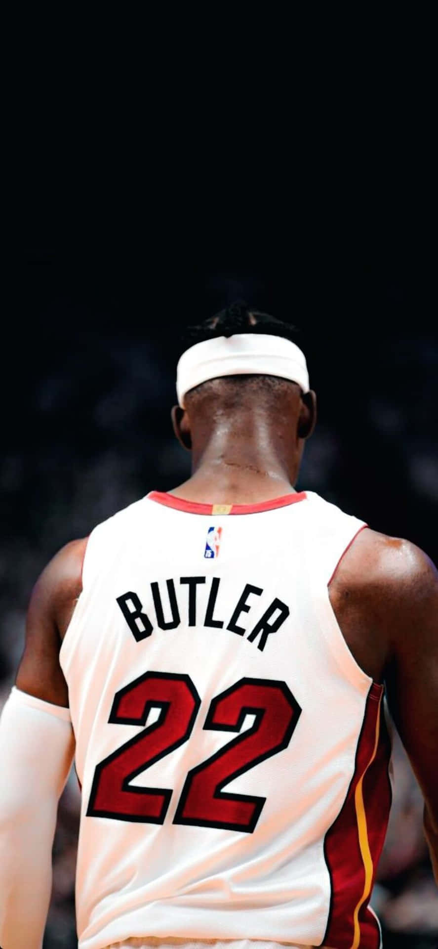  壁紙 — 籃球運動員巴特勒身穿22號球衣，在場館燈光下的背面視角。