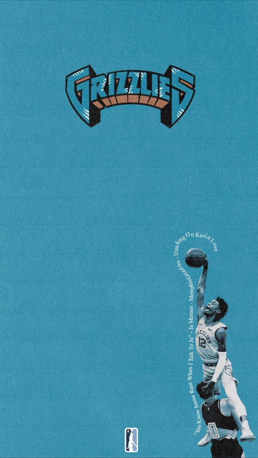  壁紙 — 一名籃球運動員在半空中灌籃，背景為純青色，上方有 'GRIZZLIES' 標誌。