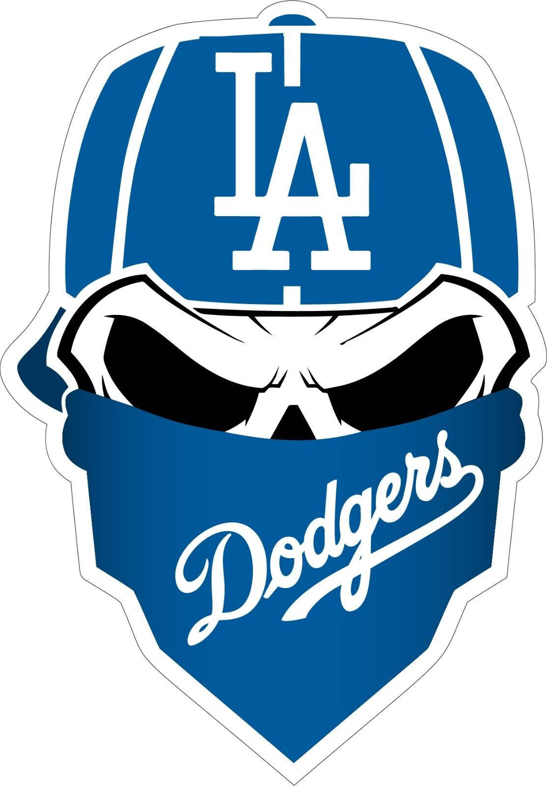 戴著藍色LA Dodgers帽子和球隊名稱頭巾的骷髏頭。 — 道奇隊 壁紙