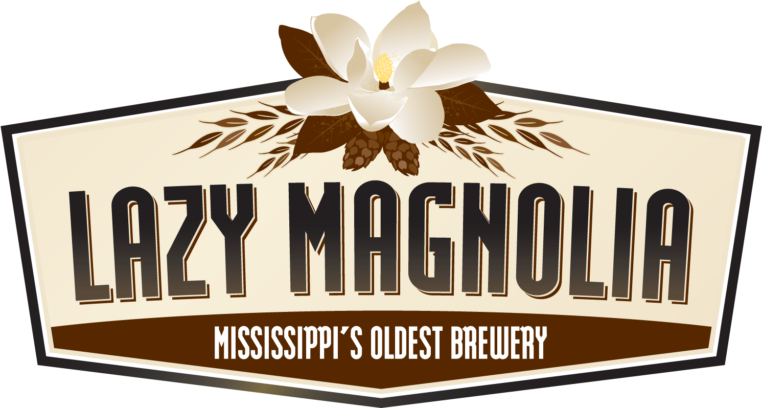 木蘭 桌布 壁紙 — Lazy Magnolia 的復古風格啤酒廠招牌，以白色木蘭花和小麥穗為特色，背景為奶油色。