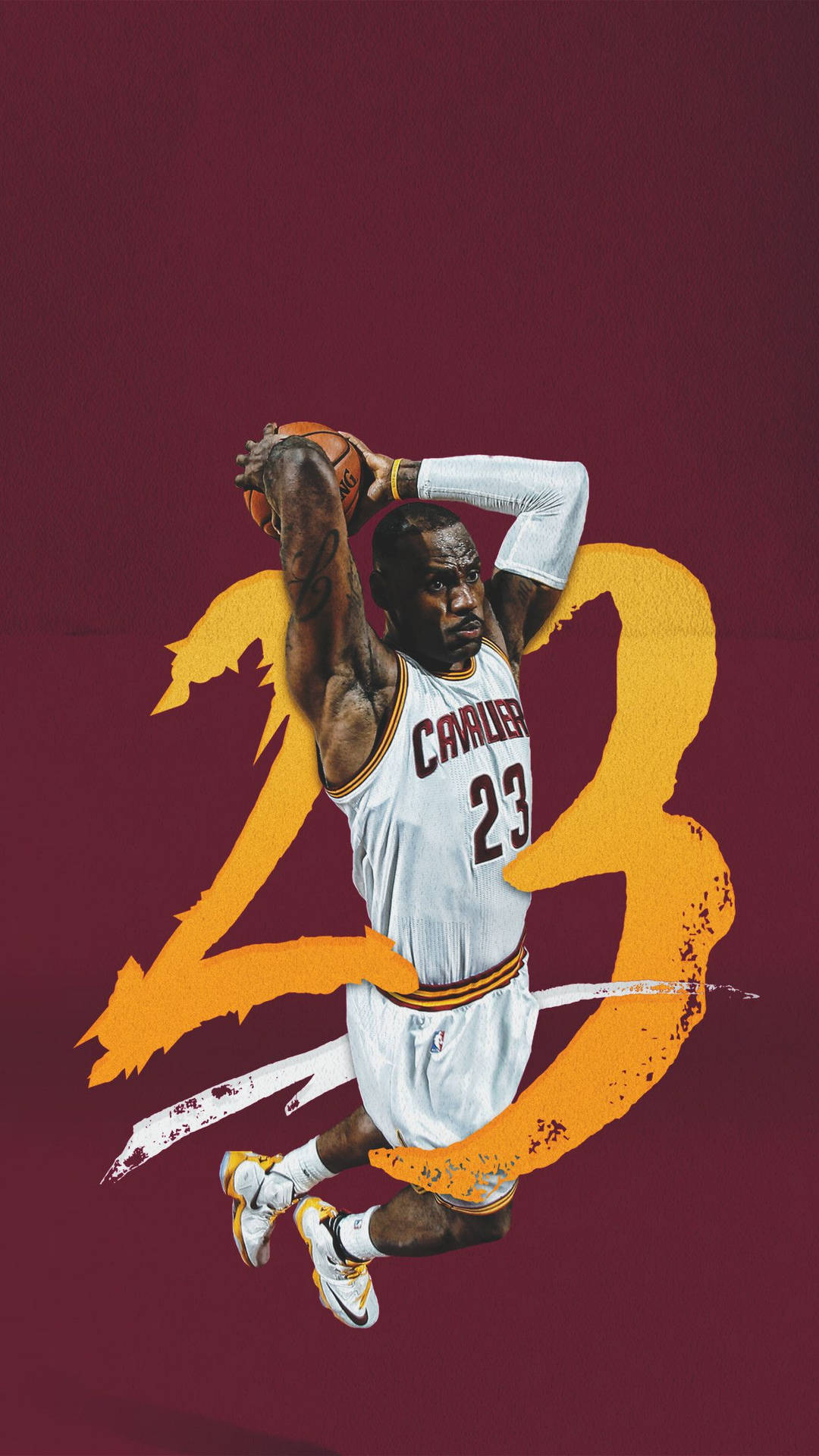 勒布朗·詹姆斯空中灌籃籃球，附有23號圖案。 — 酷 NBA 壁紙