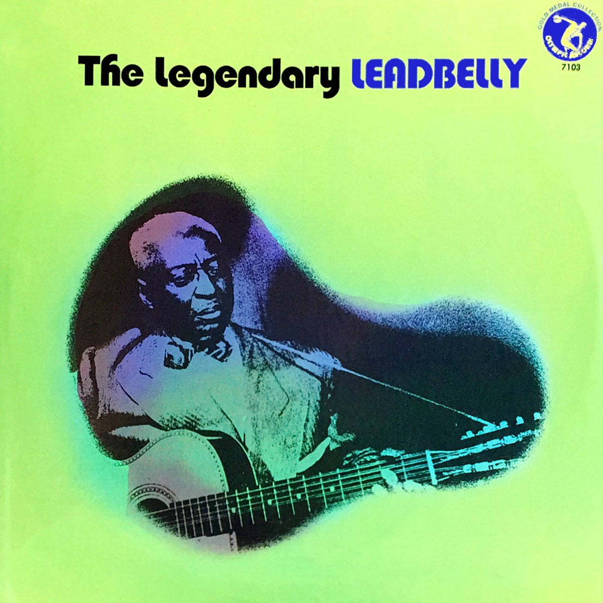 Album Cover 桌布 壁紙 — Leadbelly 彈吉他的風格化肖像，背景為鮮豔的青檸綠色，並帶有粗體文字。