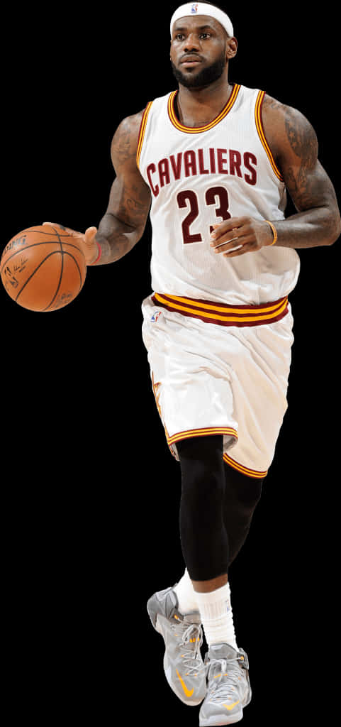 勒布朗·詹姆斯身穿克里夫蘭騎士隊制服運球。 — NBA 壁紙