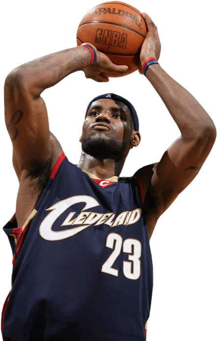 勒布朗·詹姆斯身穿克里夫蘭騎士隊球衣投籃。 — NBA 壁紙