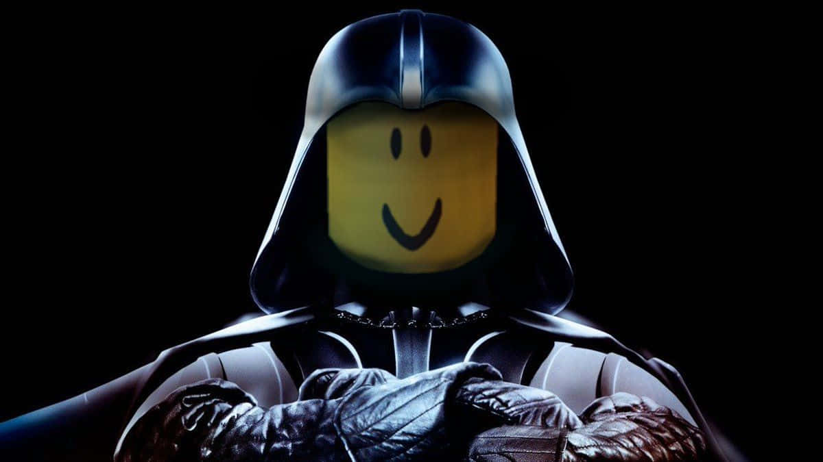 LEGO Darth Vader 戴著微笑面具，身穿黑色盔甲。 — Roblox 壁紙