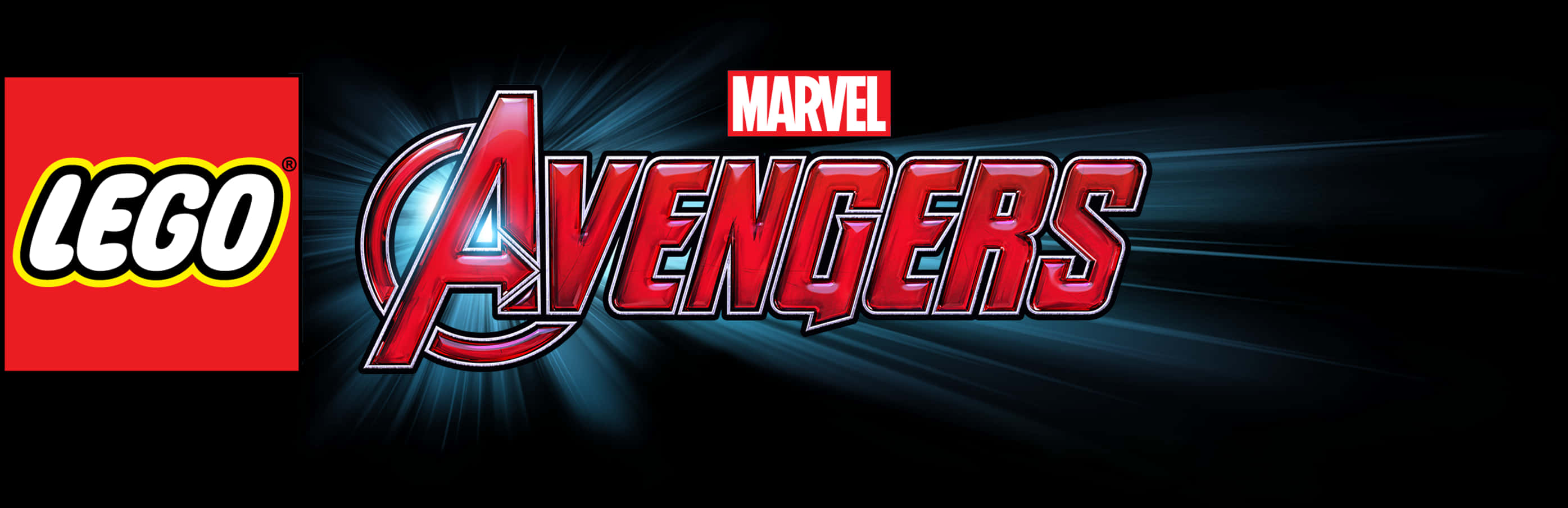 Marvel Logo 桌布 壁紙 — Lego Marvel Avengers 標誌，在深色背景上帶有紅色和藍色發光效果。