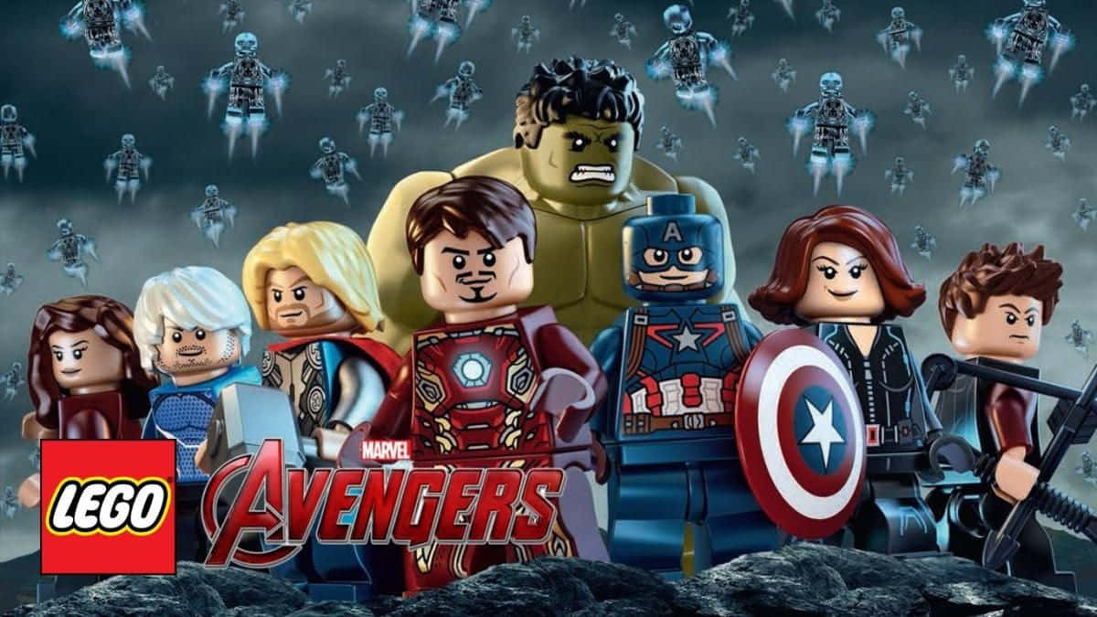 鋼鐵人 桌布 壁紙 — LEGO Marvel Avengers 英雄在風暴戰場上對抗發光的骷髏敵人。