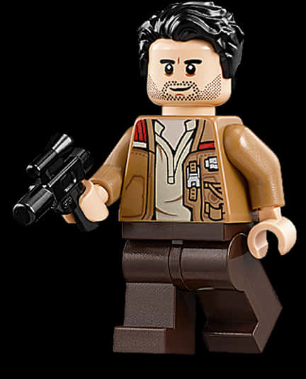 樂高 桌布 壁紙 — LEGO 版本的 Han Solo，身穿標誌性棕色背心，手持爆能槍，背景為黑色。
